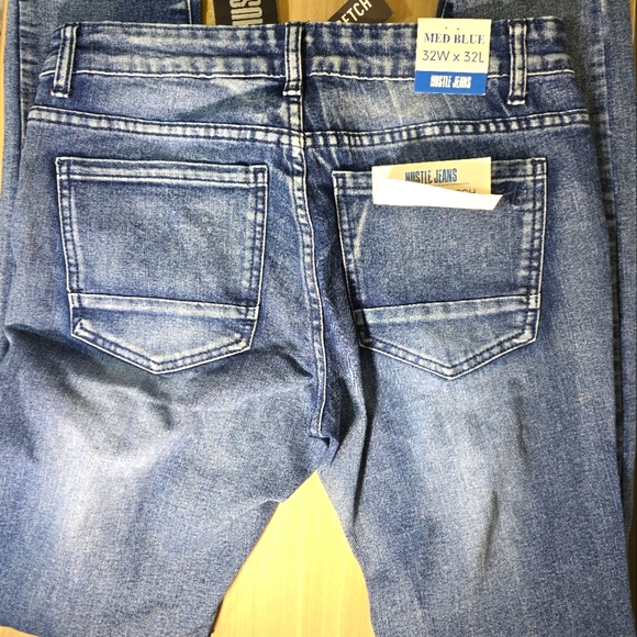 Hustle Jeans Distressed Slim Skinny Super Stretch Premium Denim Med Blue - Picture 9 of 9
